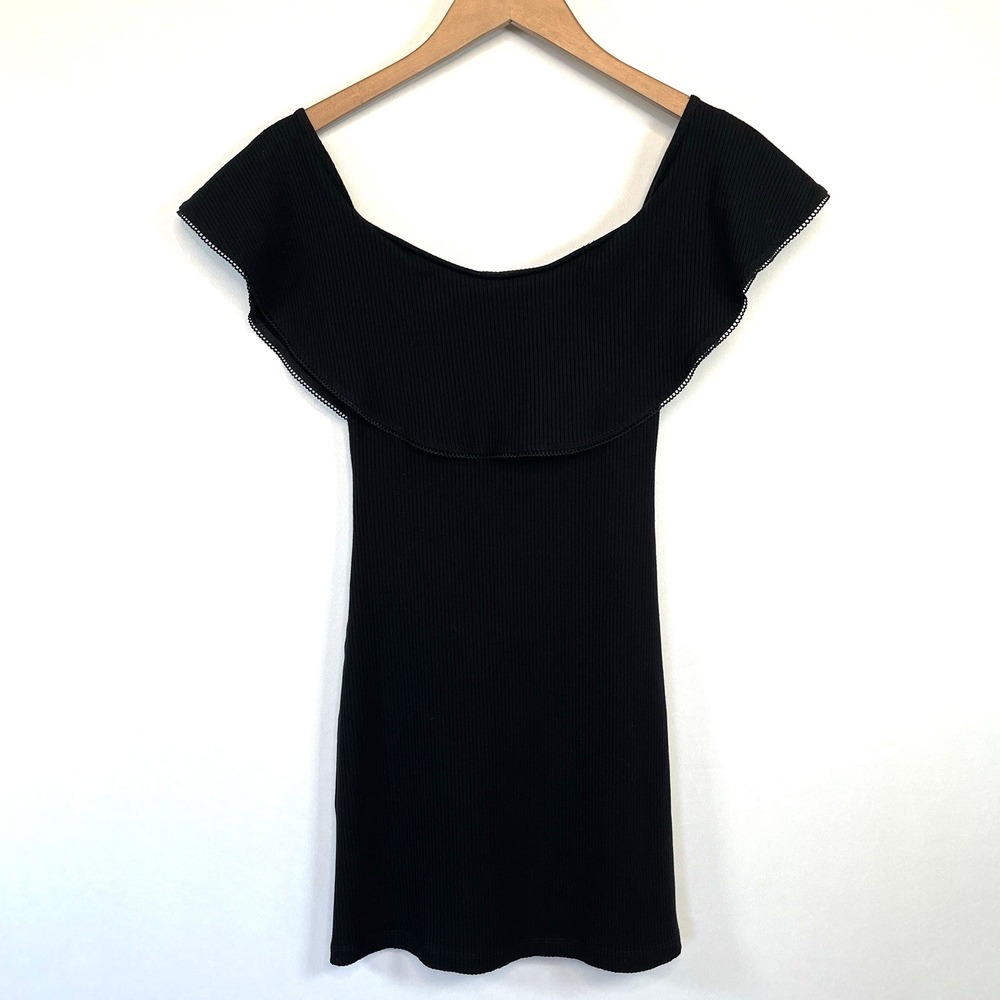 Reformation Womens Off The Shoulder Mini Bardot Dress Size S Black Stretch